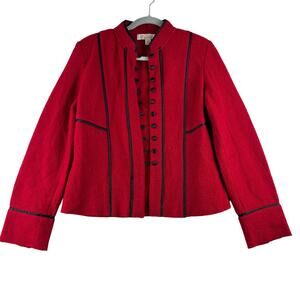 Mainbocher 100% Wool Tailored Jacket Women's Large Scarlett Red Contrast Piping